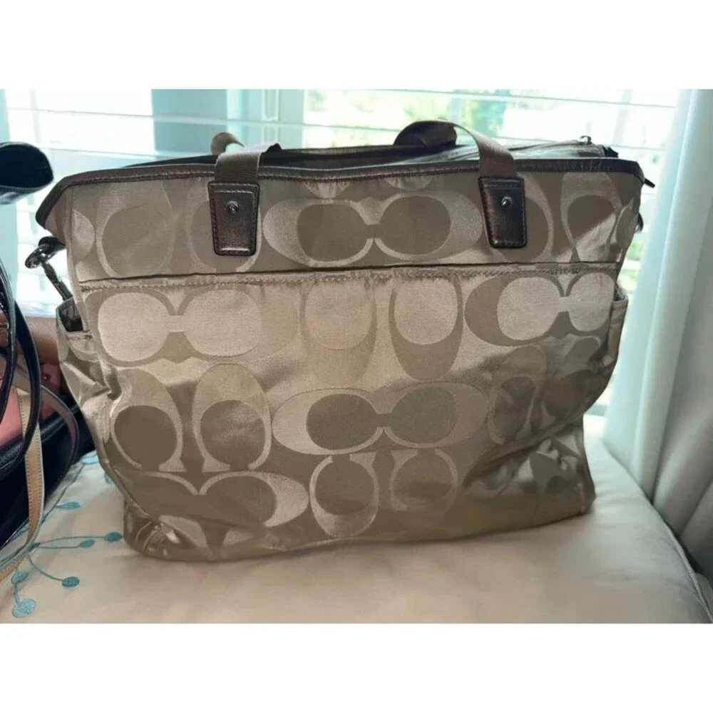 Coach Signature Nylon Baby Bag Tote / Diaper Bag Gold Champagne F77577